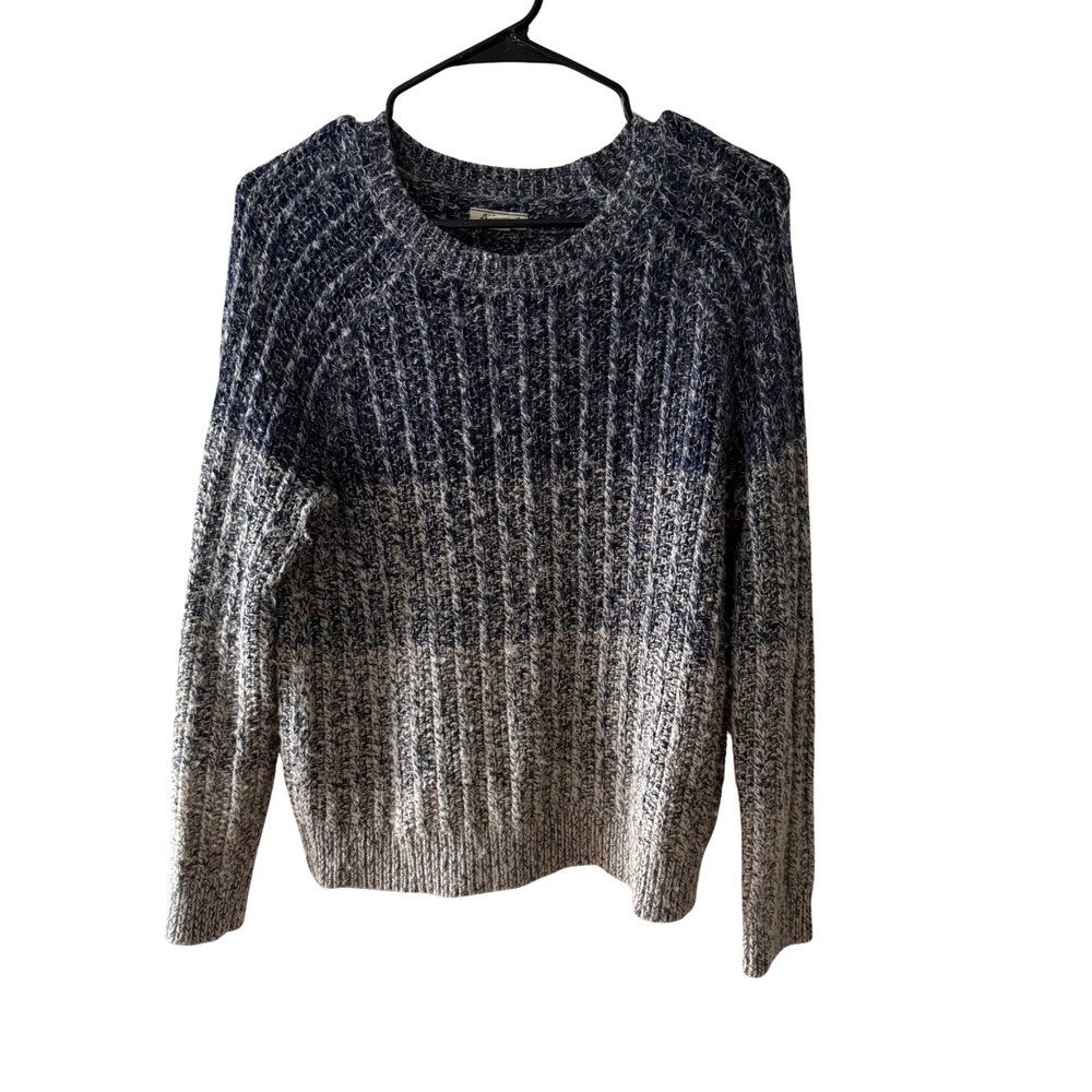 Lucky Brand Womens Blue Grey Ombre Ribbed Knit Cotton Wool Blend Sweater Small